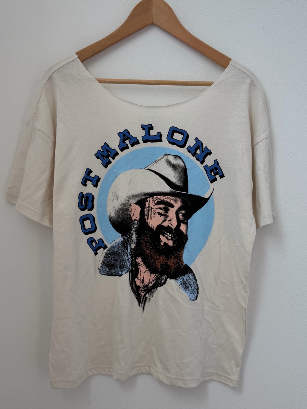 Post Malone Cowboy Off-the-Shoulder Graphic Off-White Tee